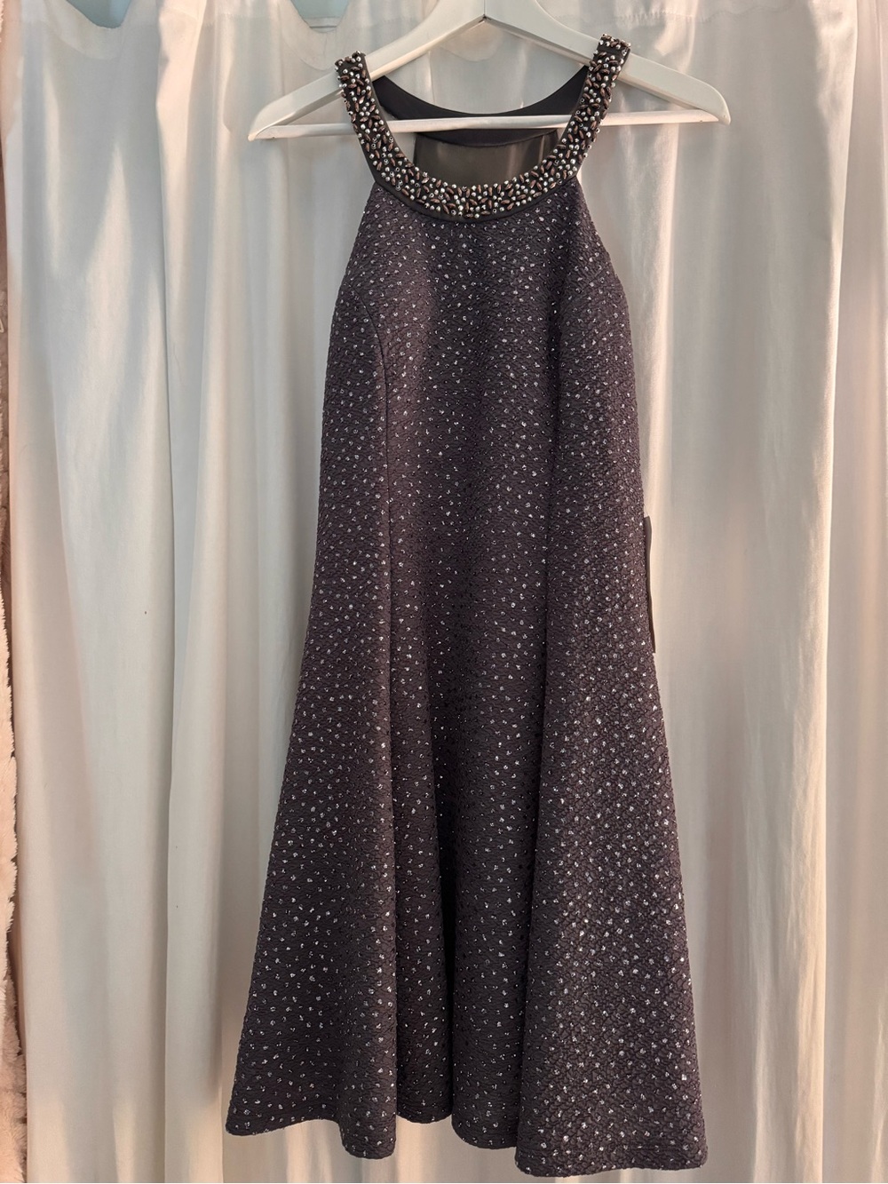 Betsy & Adam dark grey shimmering halter-neck formal mini dress- Size 6